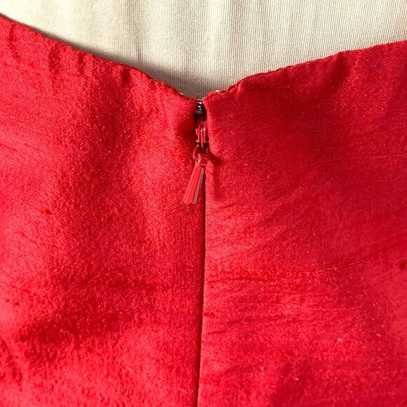 Watters & Watters Red Silk Midi Bridesmaid Dress 10 Strapless/Convertible Pleat - Picture 13 of 16